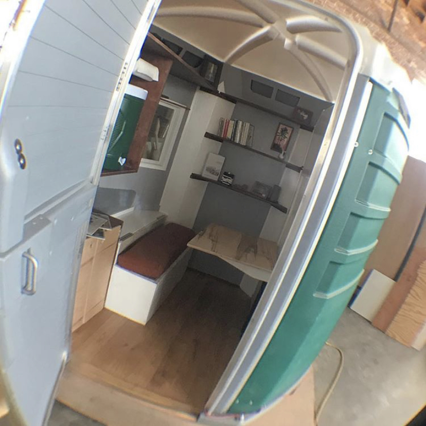 Our Backyard Homes porta potty tiny house in progress Los Angeles TK Devine